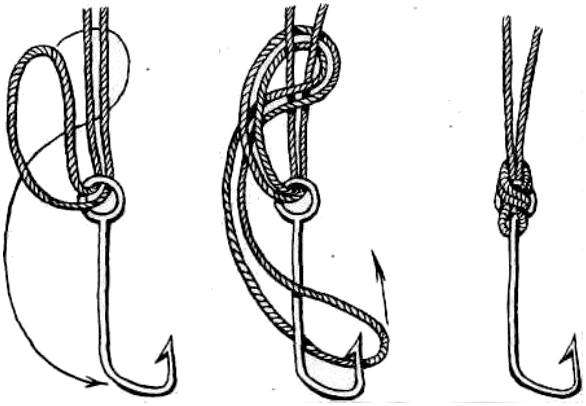 Схема привязывания крючка. Как привязать крючок к леске?